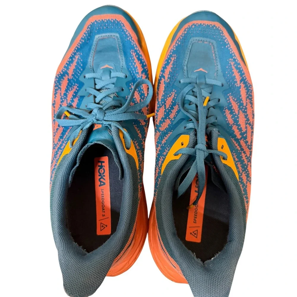 Hoka Women's Speedgoat 5 Blue Orange Trail Running Shoes Size 10 Wide
